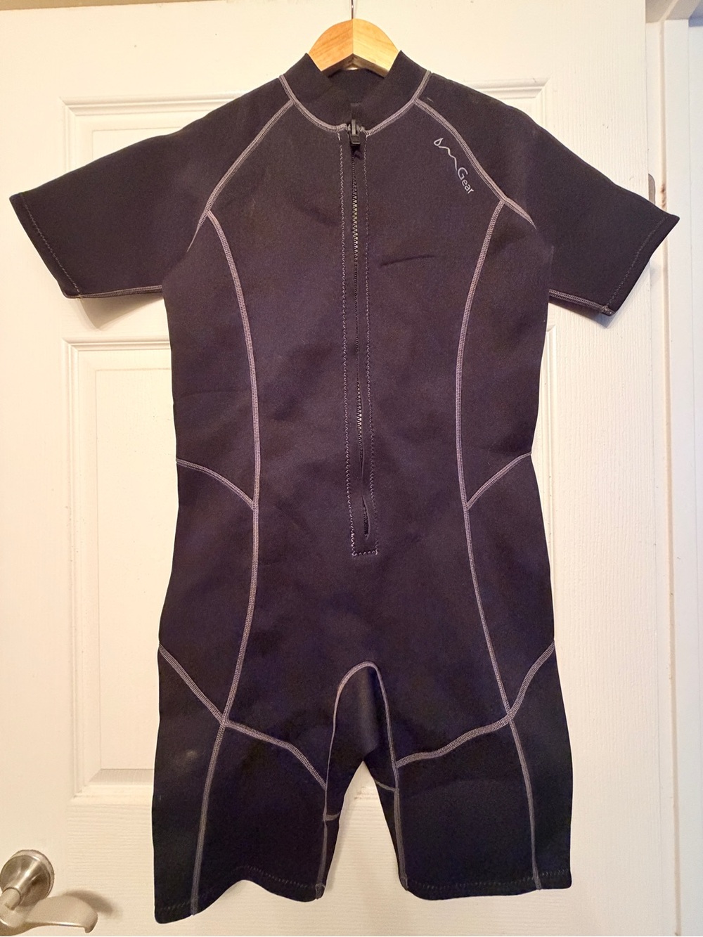 Men's Short Sleeve Black Swim Wetsuit with Front Zip
